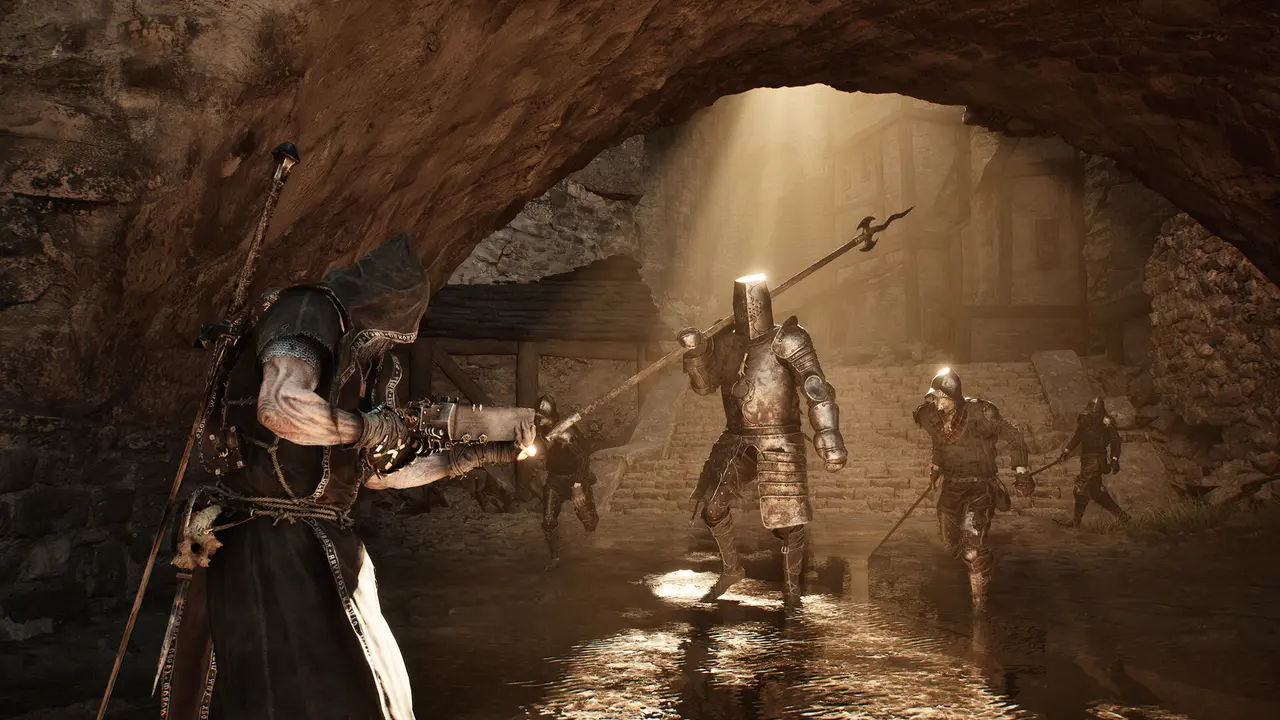 Official Mortal Shell 2 screenshot showing a cave battle